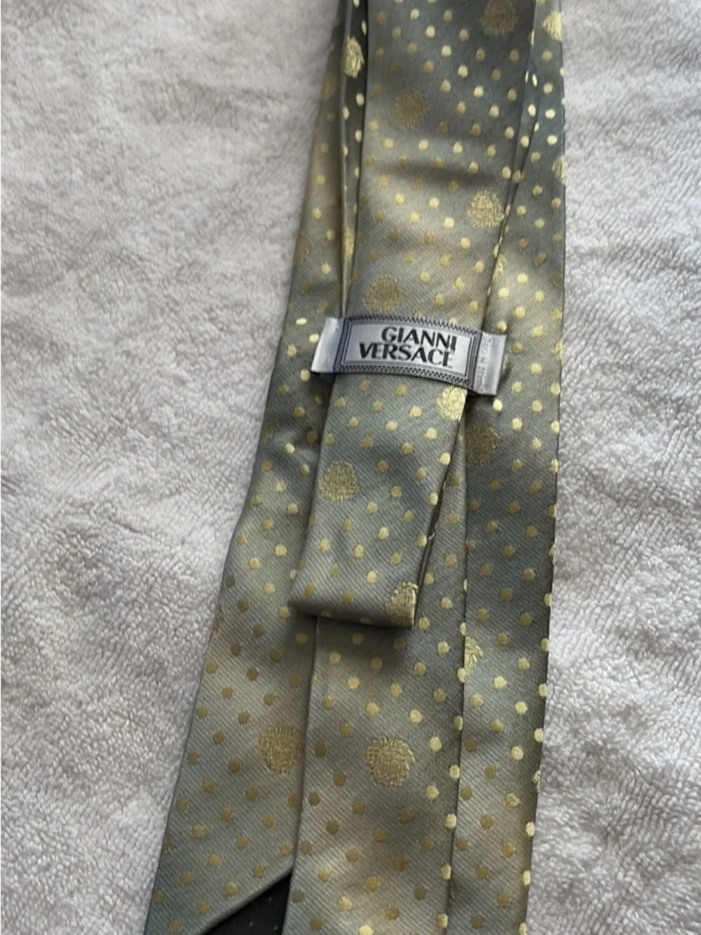 Versace light green Tie with Gold Polka Dot Pattern
